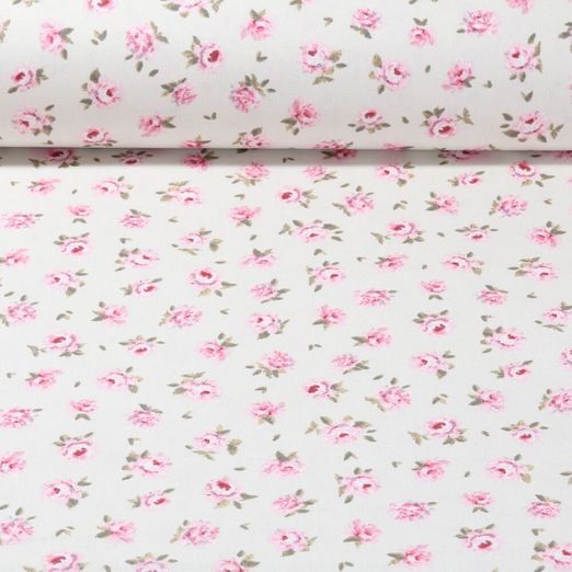 Toile canevas enduite - Petites roses Ecru