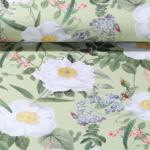 Toile de coton - Impression digitale Roseraie Vert tilleul
