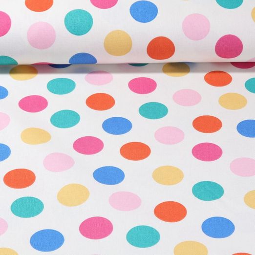 Beschichteter Canvas - Bunte Punkte Ecru