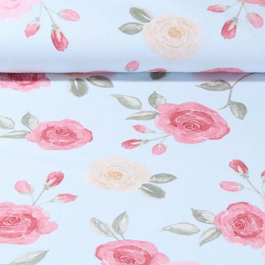Toile canevas enduite - Roses Cottage Bleu clair