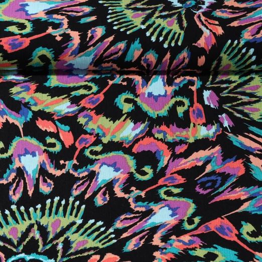 Viscose - Crinkle Motifs Noir Multicolore