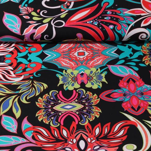 Viskose Voile - Blumenmuster Schwarz