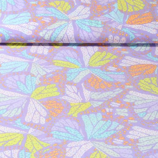 Voile de coton - Feuilles Lavande