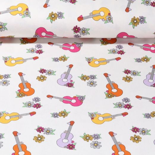 Jersey - Gitarren Blumen Ecru