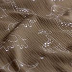 Mussola di cotone - Elefante e giraffa su taupe