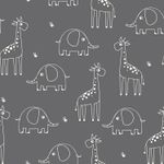 Baumwolle Musselin - Elefant und Giraffe auf Taupe Baumwolle Musselin - Elefant und Giraffe auf Taupe