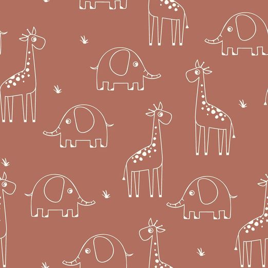 Baumwolle Musselin - Elefant und Giraffe auf Rosenholz Baumwolle Musselin - Elefant und Giraffe auf Rosenholz