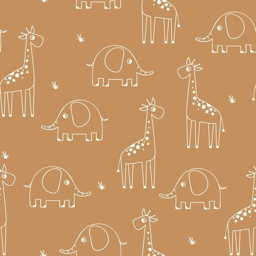 Baumwolle Musselin - Elefant und Giraffe auf Muskat Baumwolle Musselin - Elefant und Giraffe auf Muskat