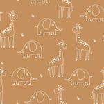 Baumwolle Musselin - Elefant und Giraffe auf Muskat Baumwolle Musselin - Elefant und Giraffe auf Muskat