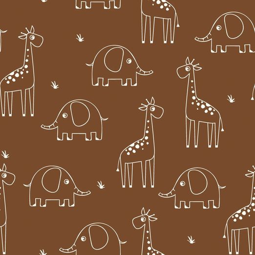 Baumwolle Musselin - Elefant und Giraffe auf Braun Baumwolle Musselin - Elefant und Giraffe auf Braun