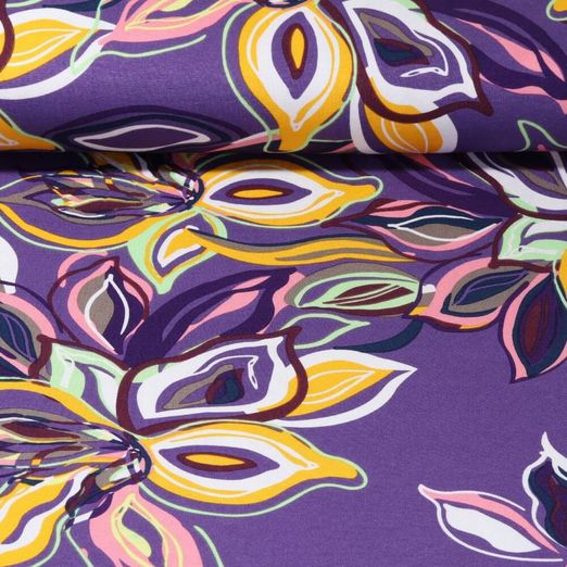 Jersey de viscose - Grandes fleurs Lilas