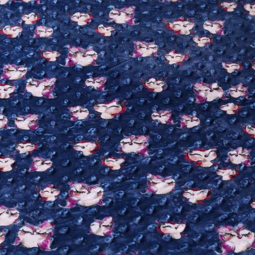 Fleece Minky - Digitaldruck Kleine Eulen Nachtblau