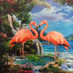 Panneau de simili synthétique - Flamants roses Multicolore Panneau de simili synthétique - Flamants roses Multicolore