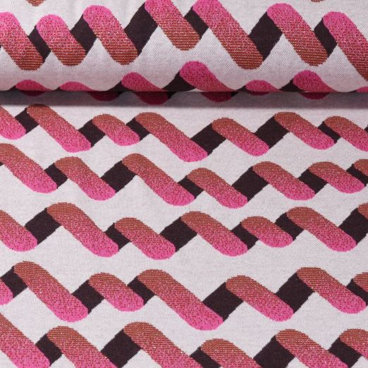 Jersey jacquard bio - Hamburger Liebe Bling Bling Up and Down Gris Marron