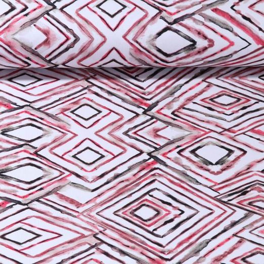 Jersey - Impression digitale Losanges Aquarelle Blanc Rouge