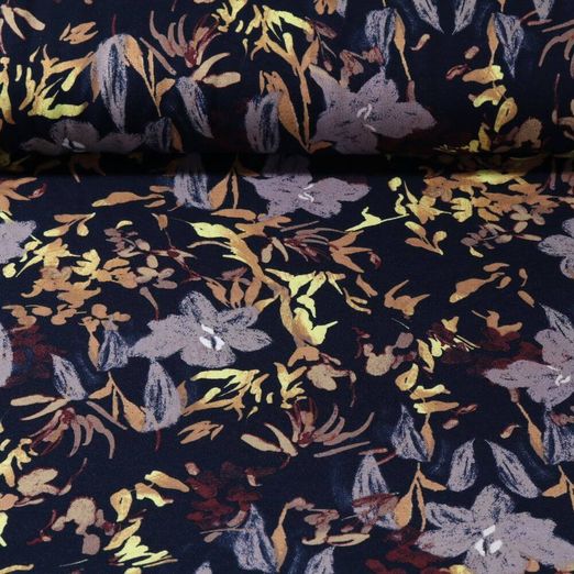 Viskosejersey - Blumen Abstrakt Navy