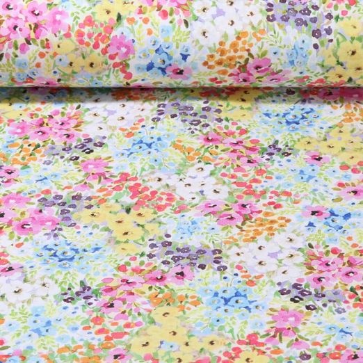Popeline de coton - Fleurs de printemps Aquarelle Multicolore