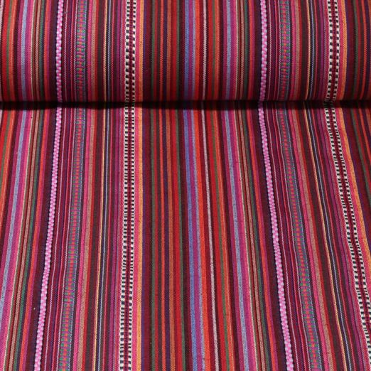 Toile canevas Jacquard – Tissu mexicain rayé Mélange Rouge Rose vif