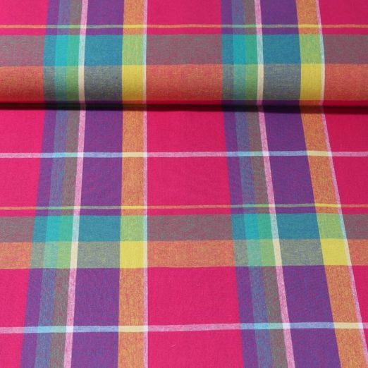 Coton - Tissu madras à carreaux Rose vif Teinté dans la masse
