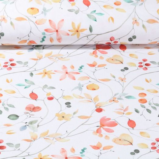 Toile canevas - Linge de table Feuilles et baies Ecru