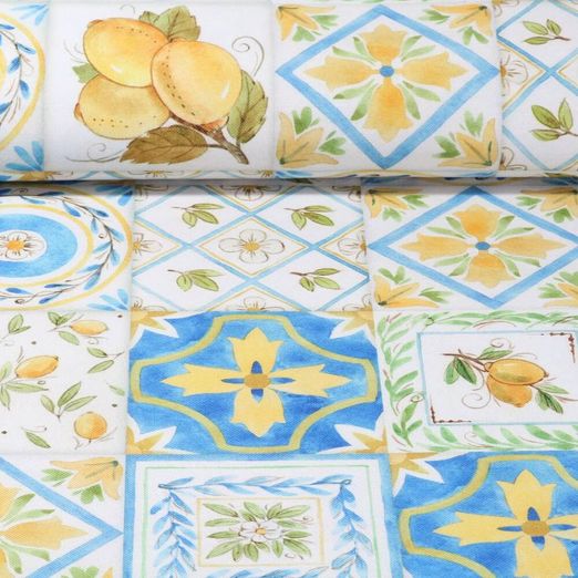 Toile canevas - Linge de table Motifs mélangés Citron Ecru
