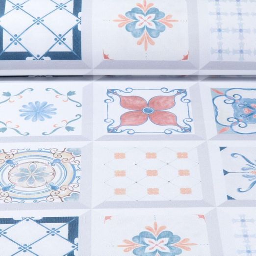 Toile canevas - Linge de table Motifs mélangés Ecru Bleu