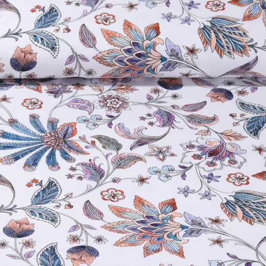 Toile canevas - Linge de table Fleurs Paisley Ecru