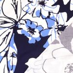Popeline de Viscose - Grandes Feuilles et Fleurs Blanc Bleu Jean Popeline de Viscose - Grandes Feuilles et Fleurs Blanc Bleu Jean