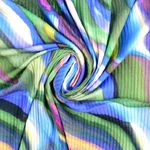 Jersey a coste - Stampa digitale onde verde multicolore Jersey a coste - Stampa digitale onde verde multicolore