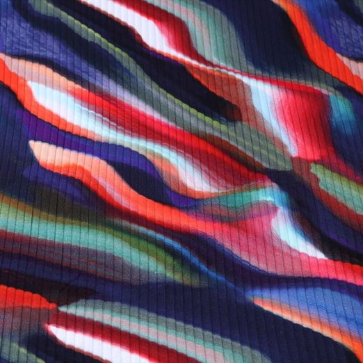 Rippjersey - Digitaldruck Wellen Blau Mehrfarbig