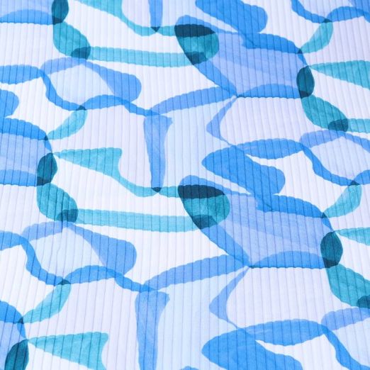 Baumwolle Rippjersey Digitaldruck - Retro Ecru Blau