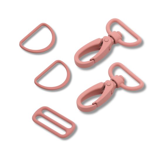 Set d'accessoires pour sac métal coloré - 25mm - Vieux rose