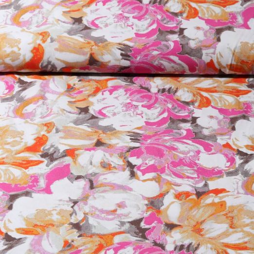 Popeline de viscose - Impression digitale Rêve floral Rose vif
