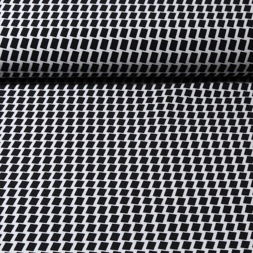 Tissu pantalon - Bengaline Stretch Rectangles Noir Blanc