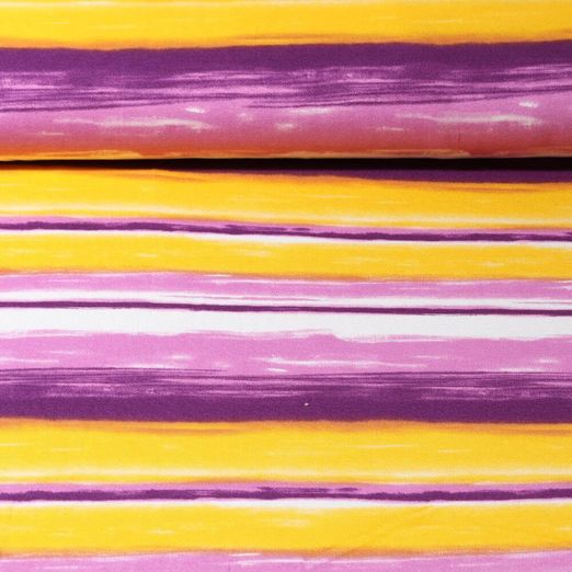 Jersey de viscose - Rayures en aquarelle Violet Jaune