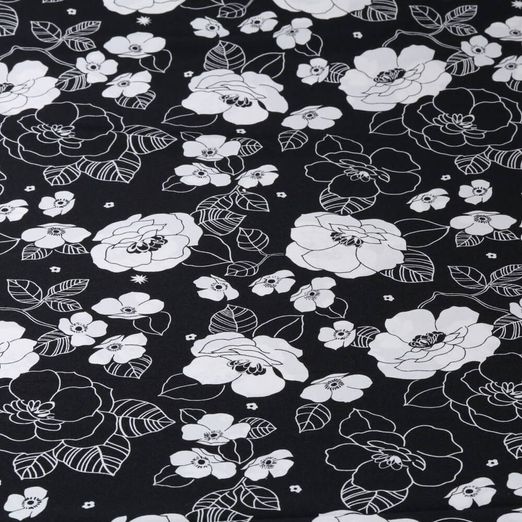 Bekleidungsstoff Rosenblüten auf Schwarz