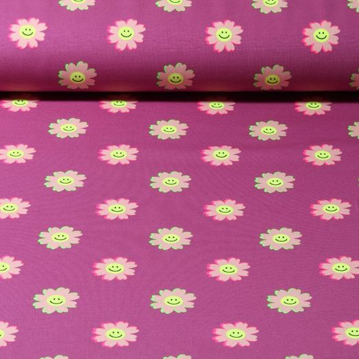 Jersey - Fleurs amusantes Myrtille Fluo