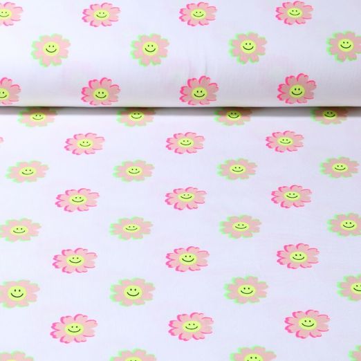 Jersey - Fleurs amusantes Blanc Fluo