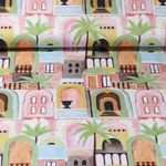 Toile de coton canevas - Impression digitale Ville tropicale Beige