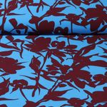 Blusen- und Kleiderstoff - Stiel und Blüte Stretch Blau Braun