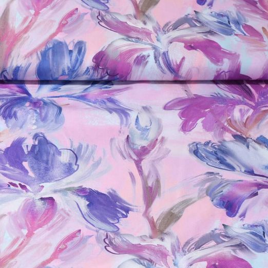 Viscose - Impression numérique Peinture florale Rose