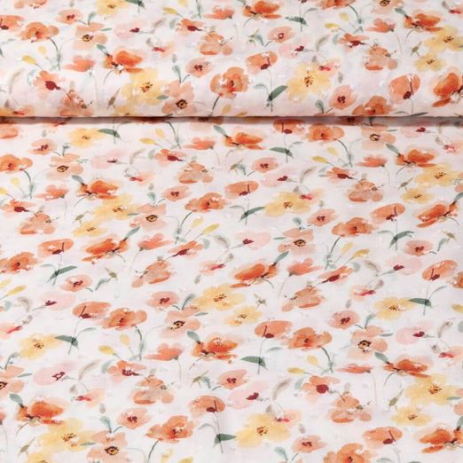 Viscose - Impression numérique Dobby Fleurs Ecru