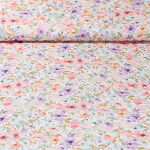 Viscose - Impression numérique Dobby Fleurs Pastel Ecru