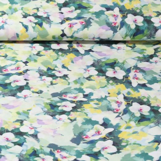 Viscose - Impression numérique Fleurs Vert