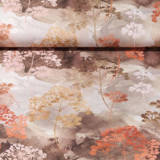 Toile de coton canevas - Impression digitale Fleurs Marron caramel