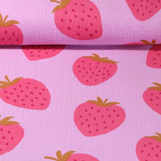Musselin - Erdbeeren Pink