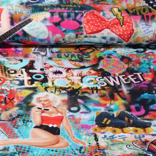 Toile de coton canevas - Rock and Roll Multicolore