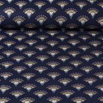 Velours côtelé Babycord / milleraies - Eventails Boho Bleu marine foncé Doré
