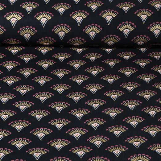 Velours côtelé Babycord / milleraies - Eventails Boho Noir Doré