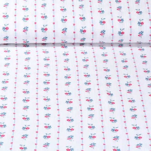 Mousseline de coton - Petites fleurs Blanc